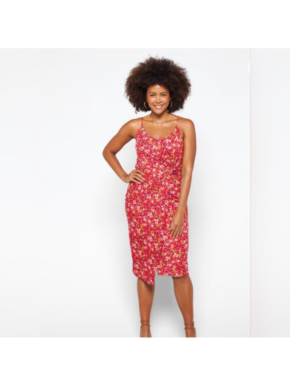 Floral Sheath Midi Dress in Pink